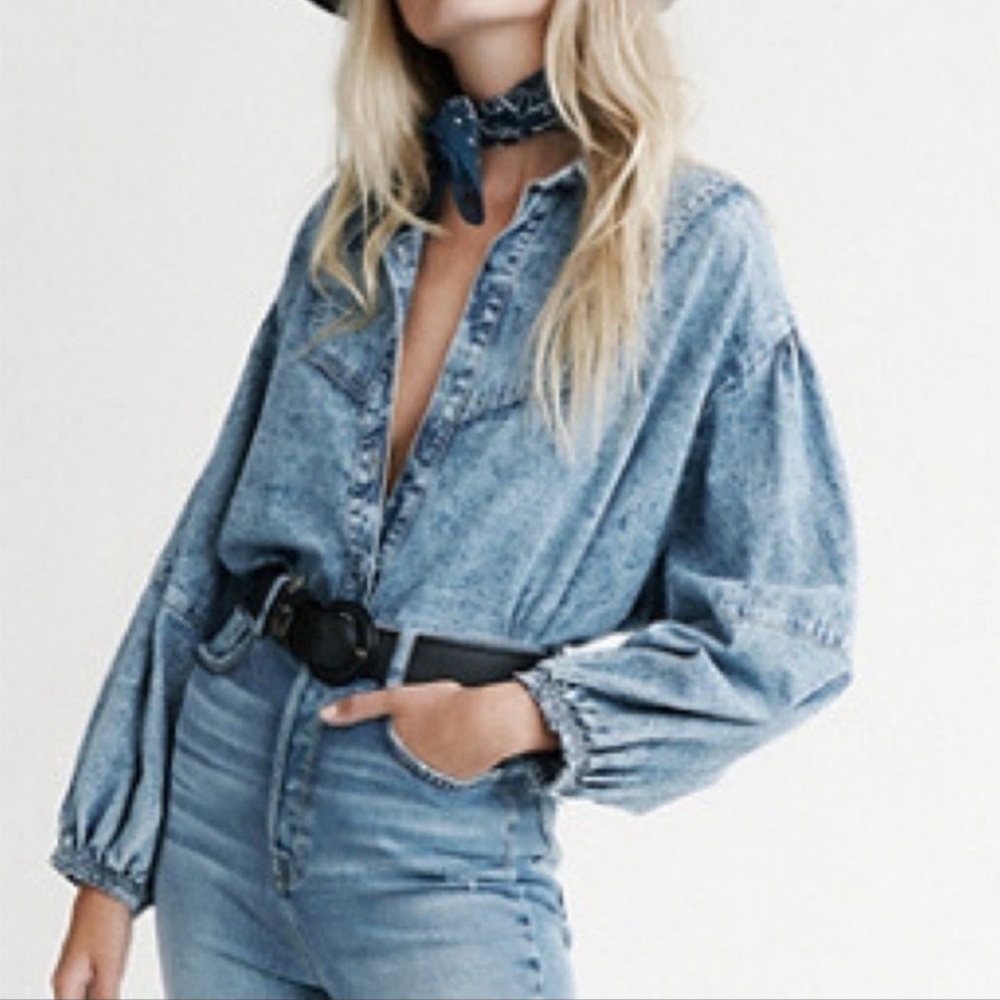 We the Free Free People Denim Oversized Jacket shirt size Medium